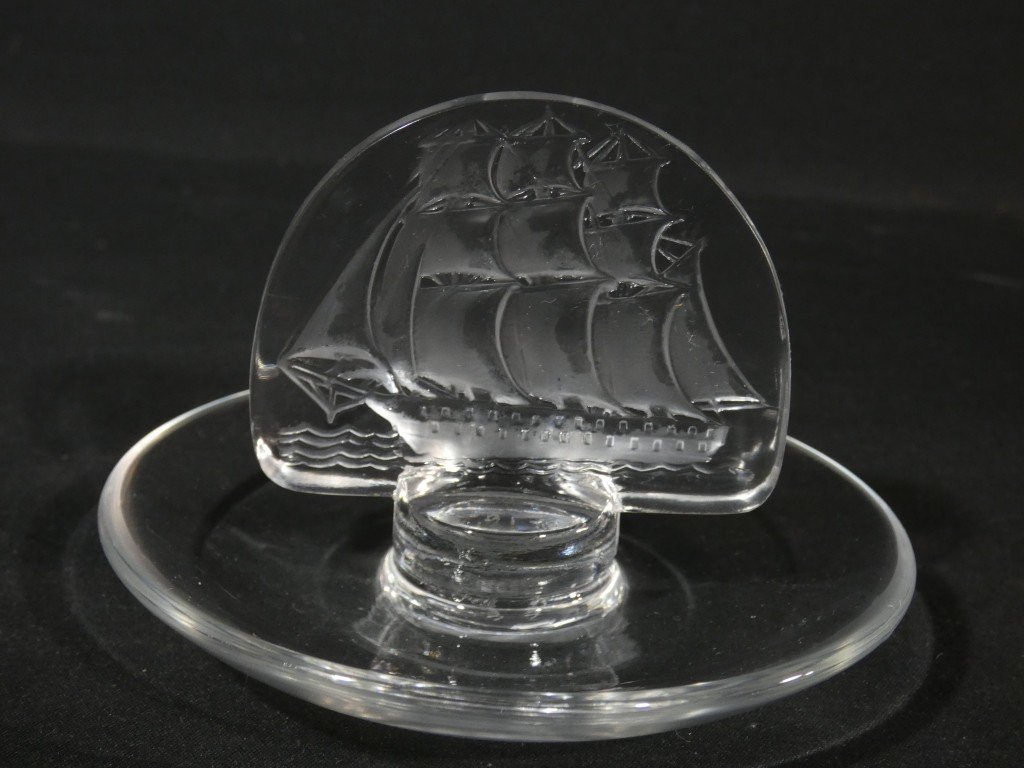Lalique France, Crystal Ring Sizer Featuring A Three-masted Ship-photo-1