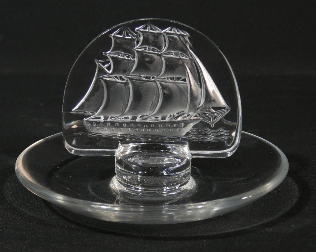 Lalique France, Crystal Ring Sizer Featuring A Three-masted Ship