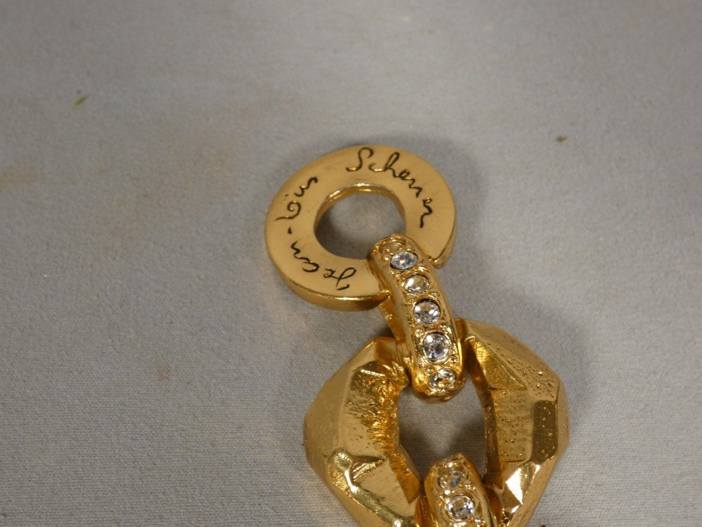 Collier Jean-Louis Scherrer Paris – Métal Doré, Strass Et Résine Couleur Ambre – Vers 1980-photo-4