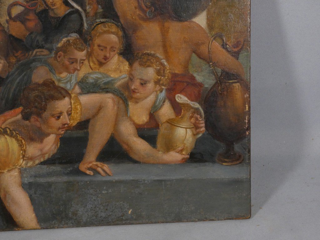 Scene Of Figures At The Fountain – Mannerist School, 17th Century – Oil On Panel-photo-4