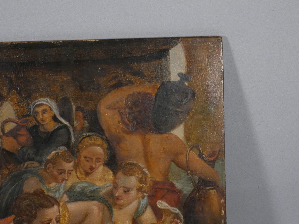 Scene Of Figures At The Fountain – Mannerist School, 17th Century – Oil On Panel-photo-3