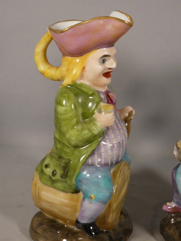 Paire de pichets anthropomorphes Jacquot et Jacqueline en porcelaine polychrome – XIXe siècle-photo-4