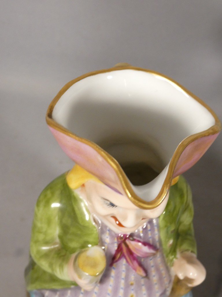 Paire de pichets anthropomorphes Jacquot et Jacqueline en porcelaine polychrome – XIXe siècle-photo-5