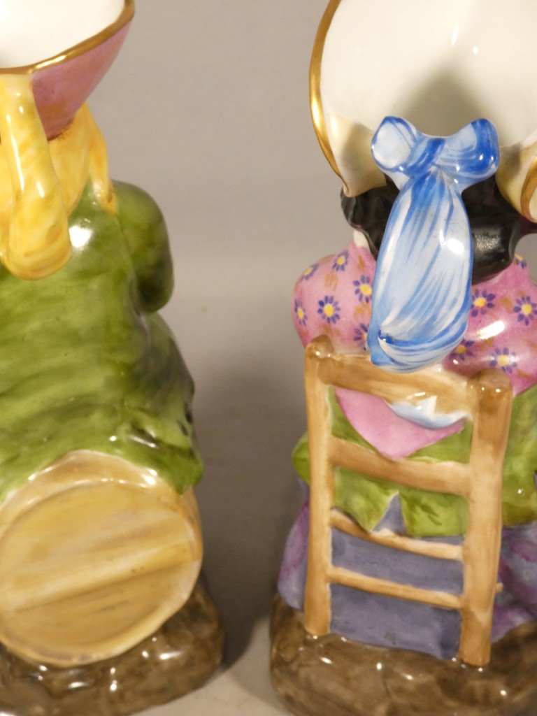 Paire de pichets anthropomorphes Jacquot et Jacqueline en porcelaine polychrome – XIXe siècle-photo-7