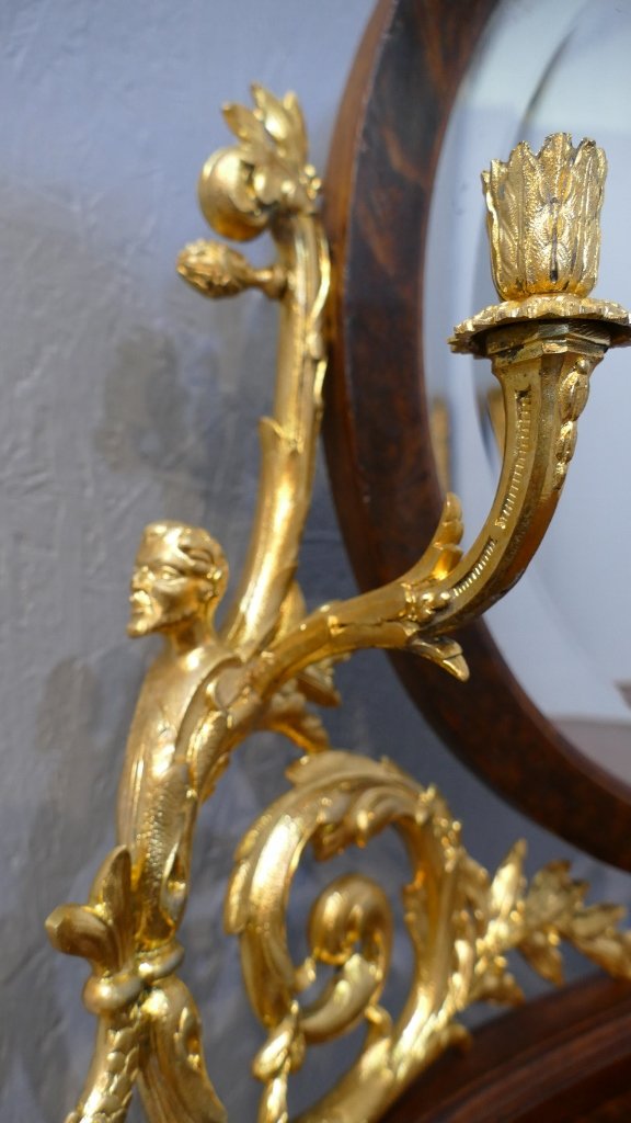 Coiffeuse Table De Toilette Forme Rognon, Loupe De Thuya Et Bronze Doré, Fin XIX ème -photo-4