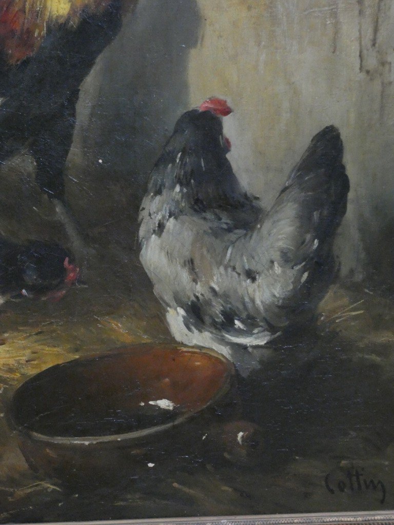 Eugène Cottin – Large Scene From A Farmyard With A Rooster And Hens – 19th Century-photo-6