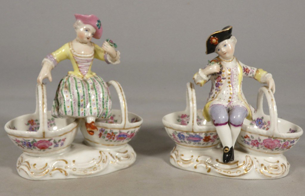 Pair Of Porcelain Salt Cellars For A Man And A Woman—samson, In The Meissen Style—19th Century-photo-2