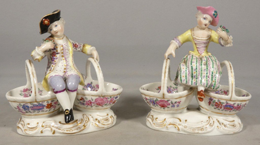 Pair Of Porcelain Salt Cellars For A Man And A Woman—samson, In The Meissen Style—19th Century