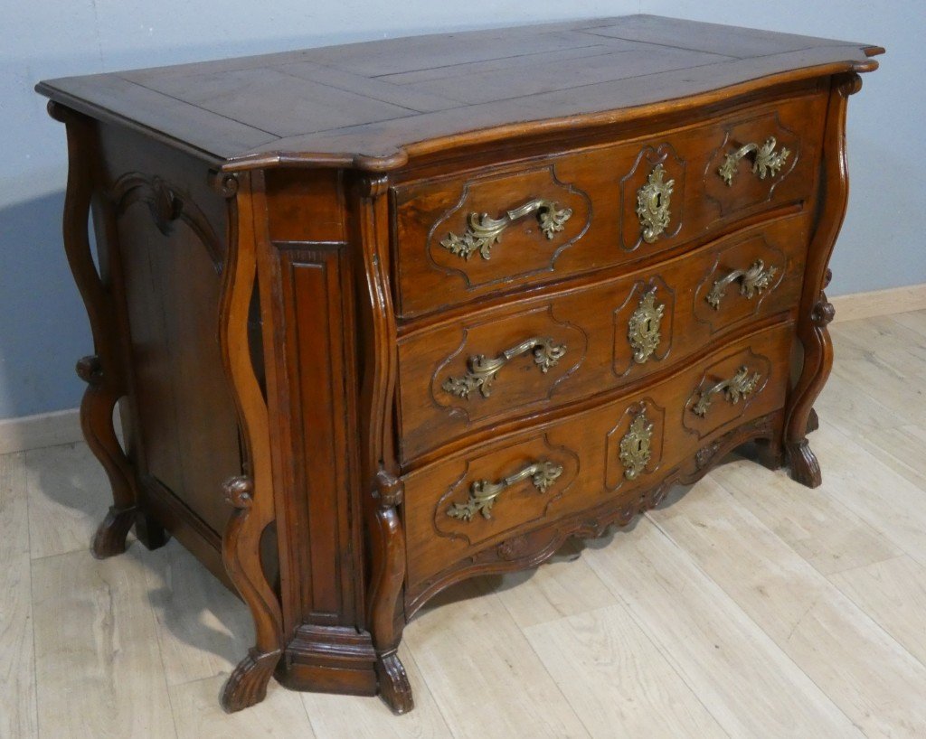 Importante commode Mazarine en merisier massif – Époque Louis XIV / Régence – début XVIII ème-photo-2