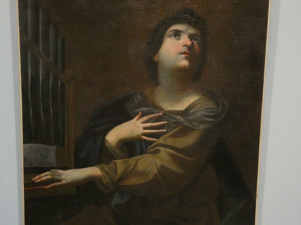 Saint Cecilia At The Organ: 18th-century Italian School, Oil On Canvas-photo-3