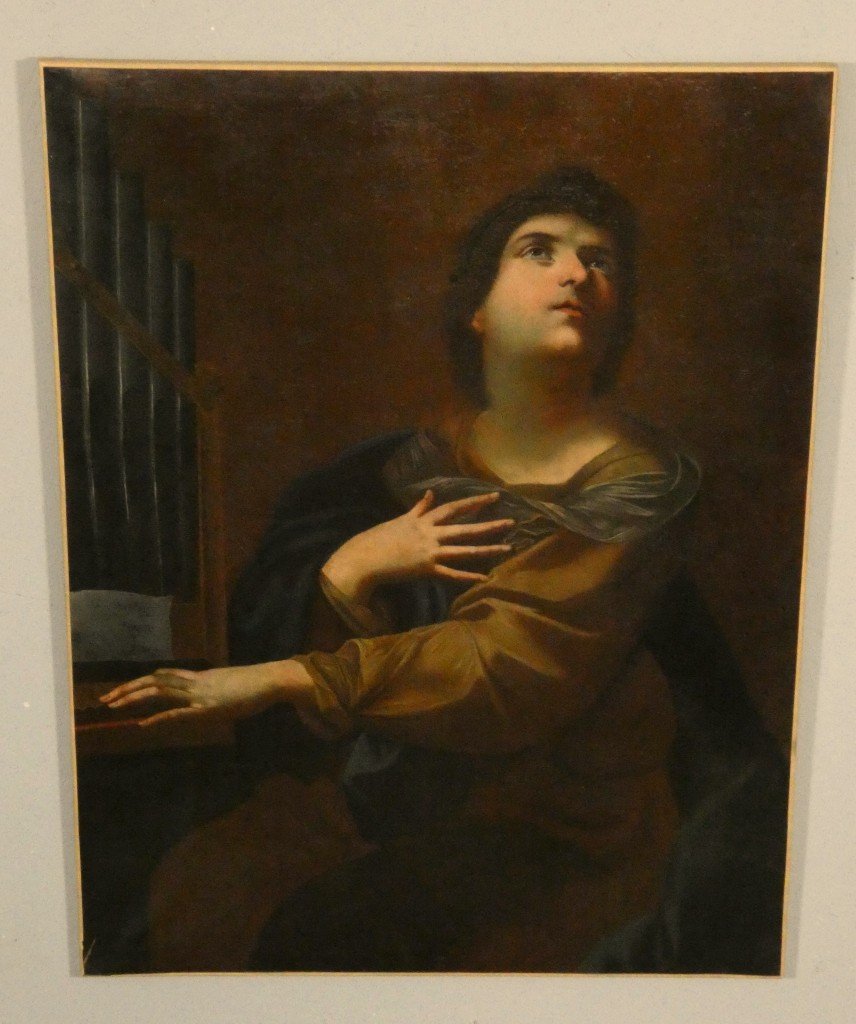 Saint Cecilia At The Organ: 18th-century Italian School, Oil On Canvas