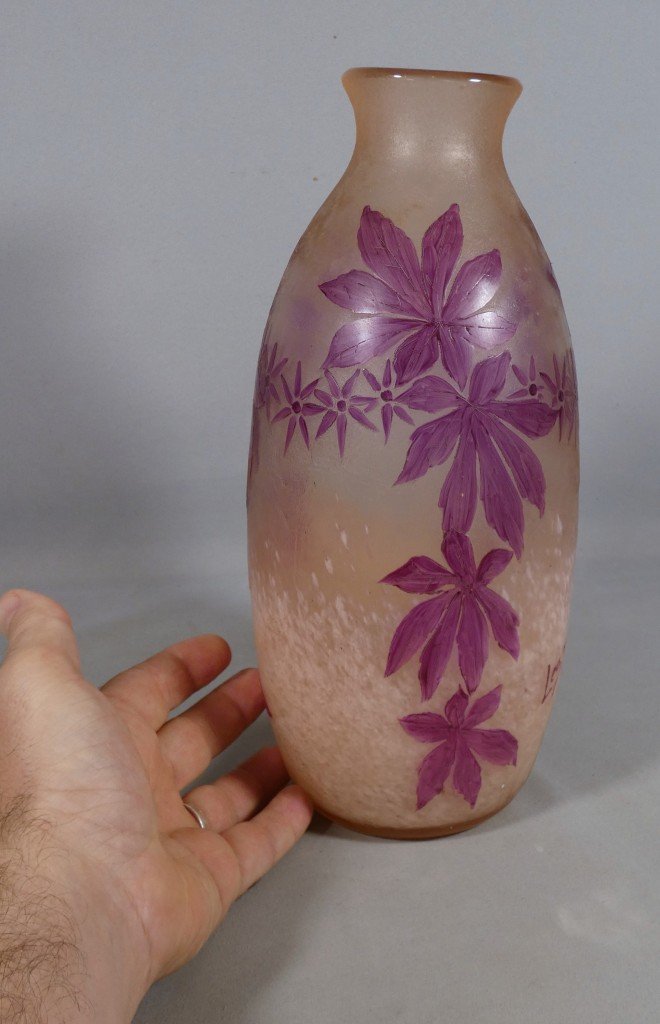 Legras – Large Vase From The “rubis” Series With Virginia Creeper Design – Art Nouveau, Circa 1900-photo-2