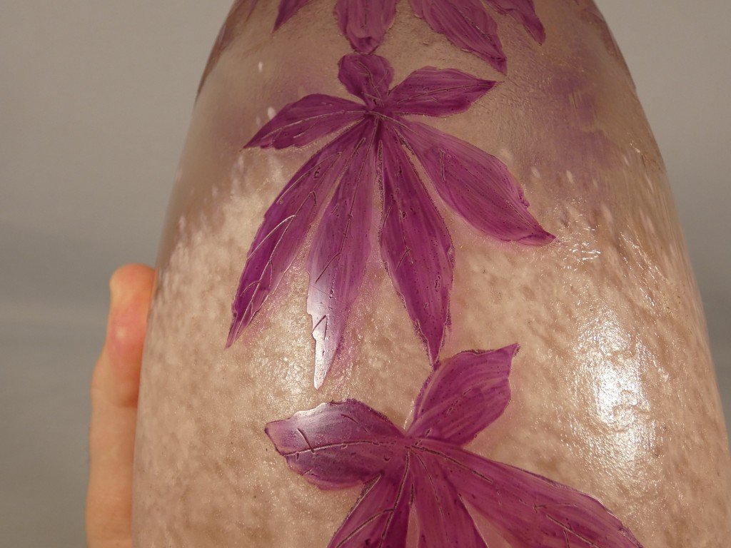 Legras – Large Vase From The “rubis” Series With Virginia Creeper Design – Art Nouveau, Circa 1900-photo-6