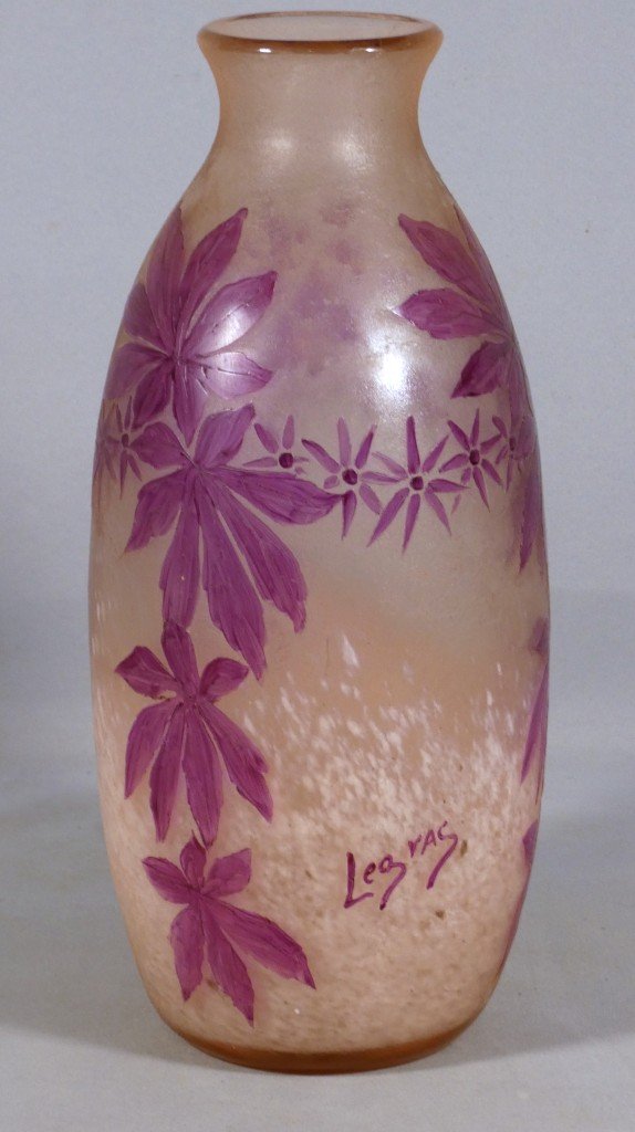 Legras – Large Vase From The “rubis” Series With Virginia Creeper Design – Art Nouveau, Circa 1900