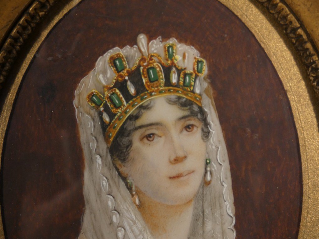 Signed Gouache Miniature By Zéphirin Belliard – Portrait Of Empress Joséphine – 19th Century-photo-4
