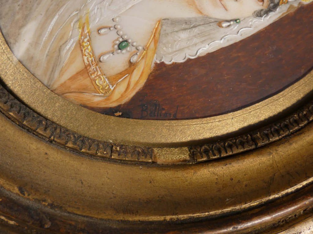 Signed Gouache Miniature By Zéphirin Belliard – Portrait Of Empress Joséphine – 19th Century-photo-2