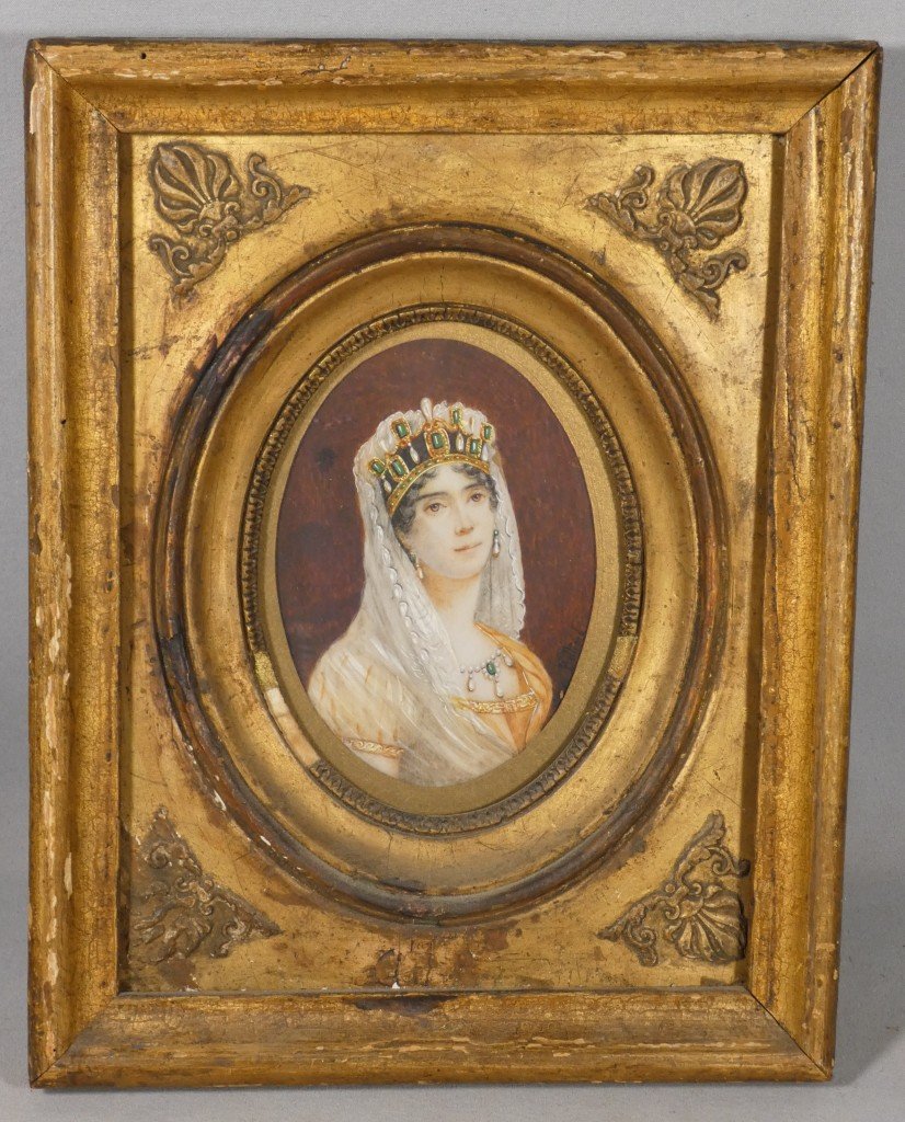 Signed Gouache Miniature By Zéphirin Belliard – Portrait Of Empress Joséphine – 19th Century
