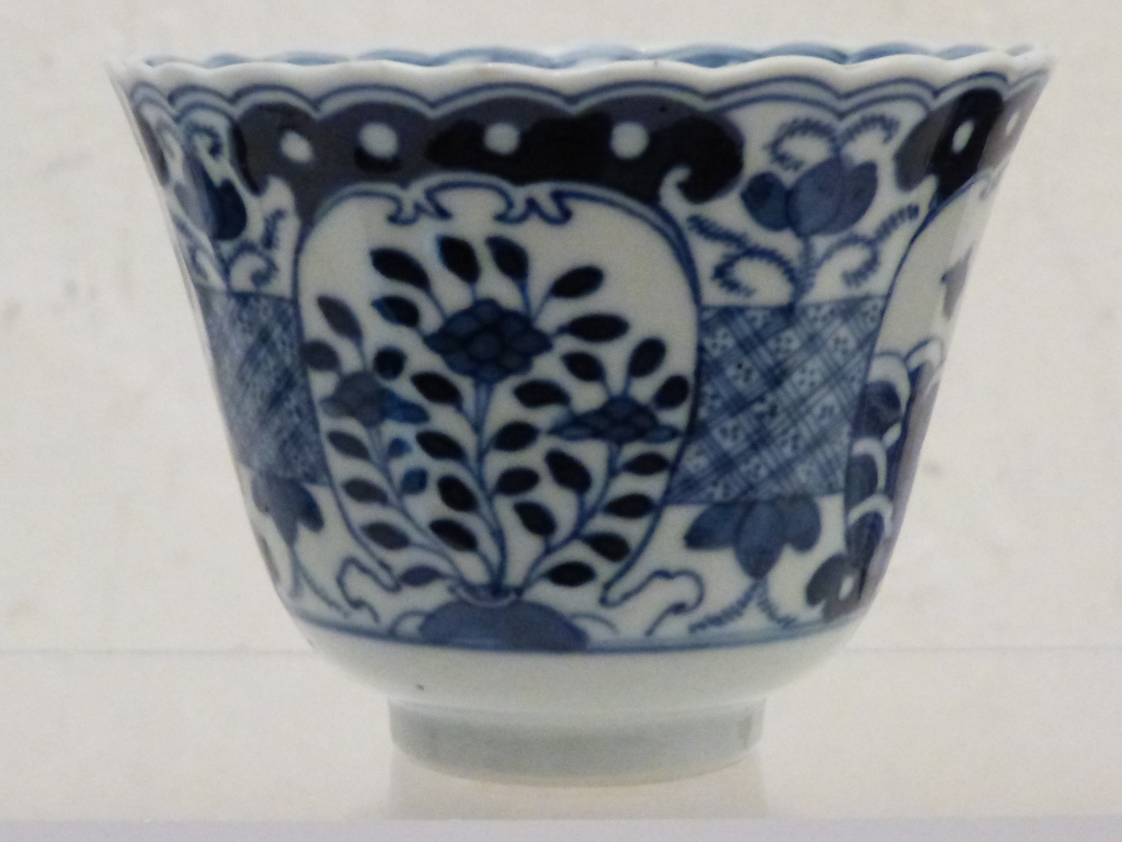 Cup, Bowl Porcelain China, White And Blue, Red Wax Seal In La, XIX