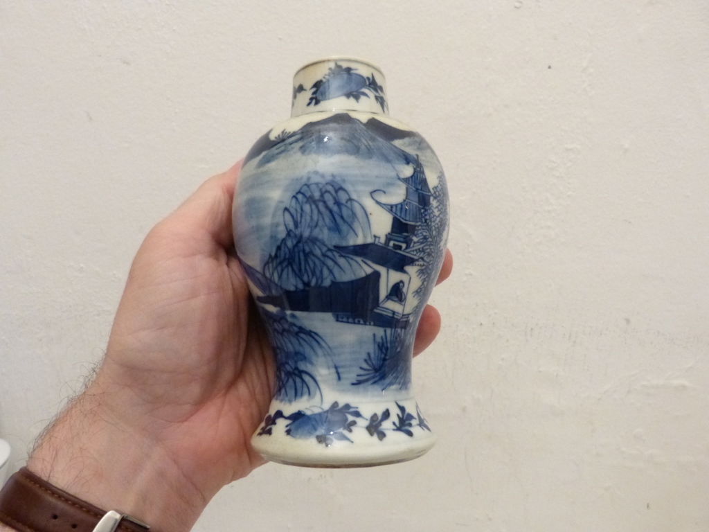 Vase Balustre En Porcelaine Bleu Et Blanc De Chine, Marque Kangxi, Fin XIX ème-photo-4