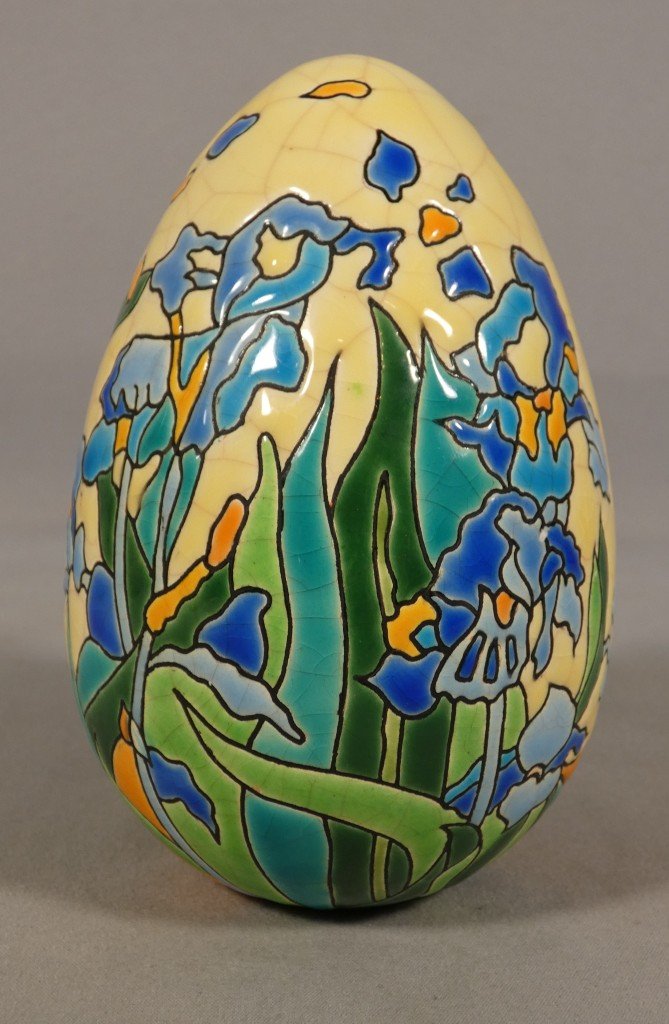 Les Iris de Van Gogh, oeuf en faïence de Longwy numéroté 208/500-photo-2