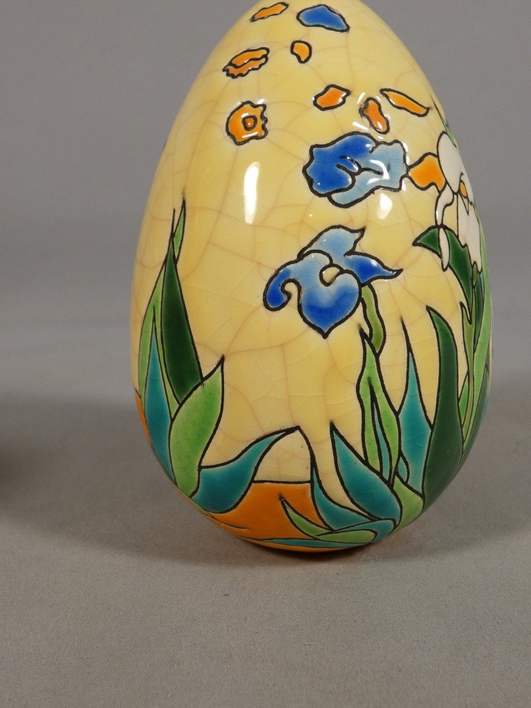 Les Iris de Van Gogh, oeuf en faïence de Longwy numéroté 208/500-photo-4