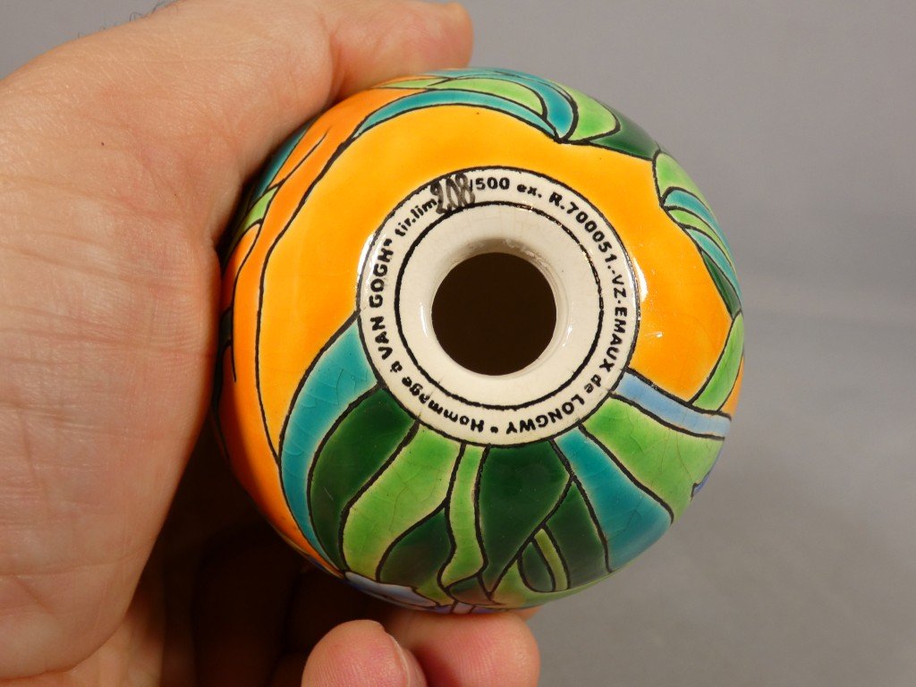 Les Iris de Van Gogh, oeuf en faïence de Longwy numéroté 208/500-photo-1