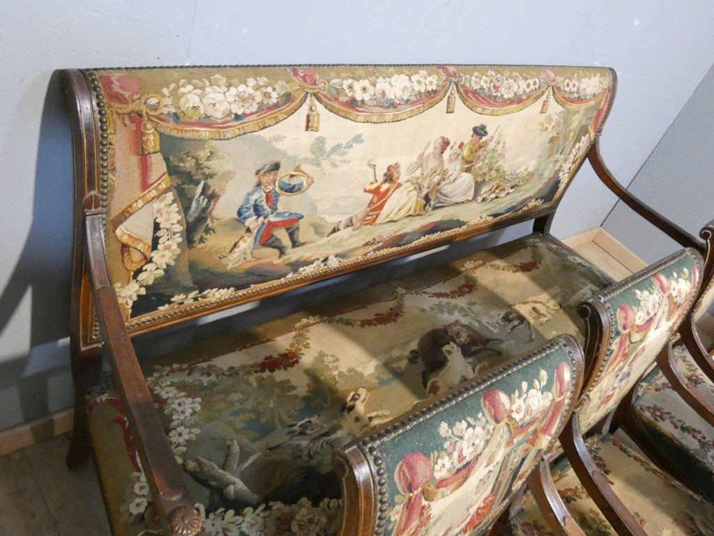Directoire-style Period Parlor With 18th-century Tapestry Depicting Pastoral Scenes And La Fontaine's Fables-photo-4