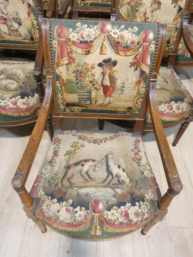 Directoire-style Period Parlor With 18th-century Tapestry Depicting Pastoral Scenes And La Fontaine's Fables-photo-6