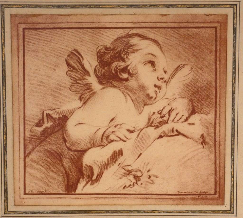 Gilles Demarteau, After François Boucher – Winged Cupid – Pencil-style Engraving, 18th Century-photo-2