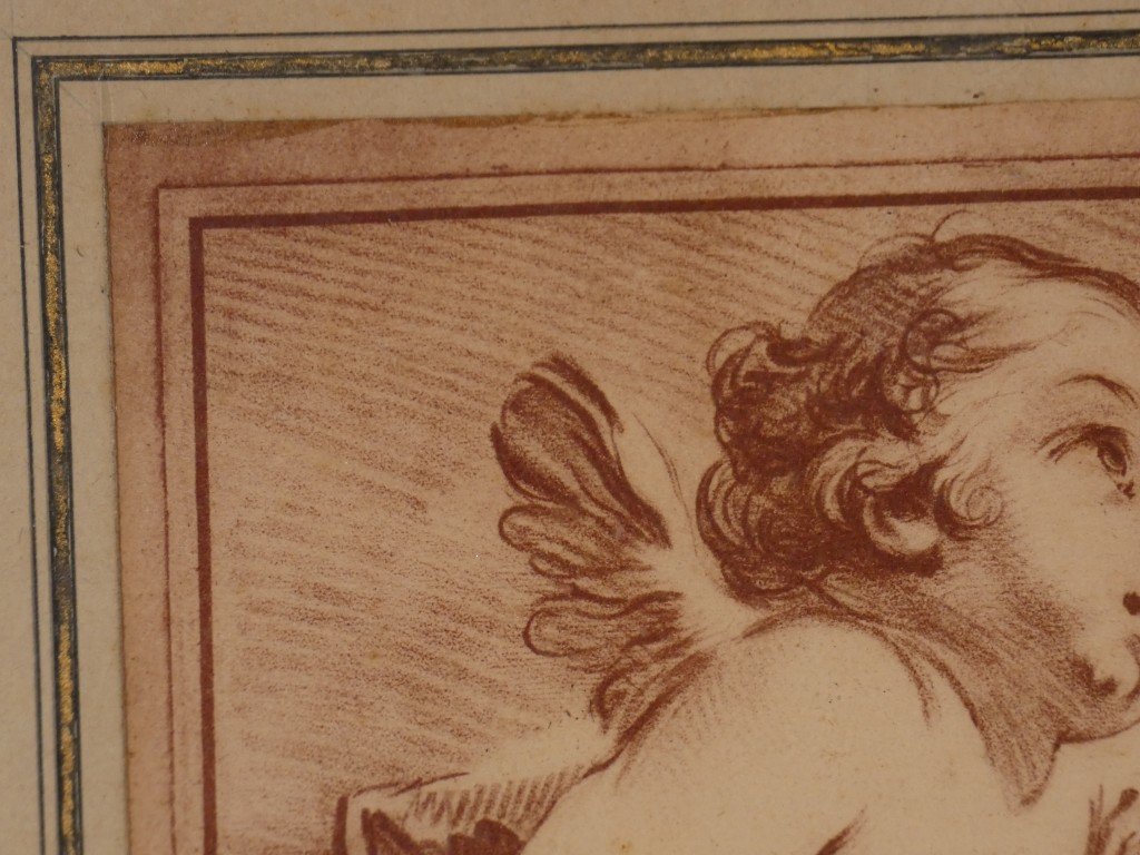 Gilles Demarteau, After François Boucher – Winged Cupid – Pencil-style Engraving, 18th Century-photo-3