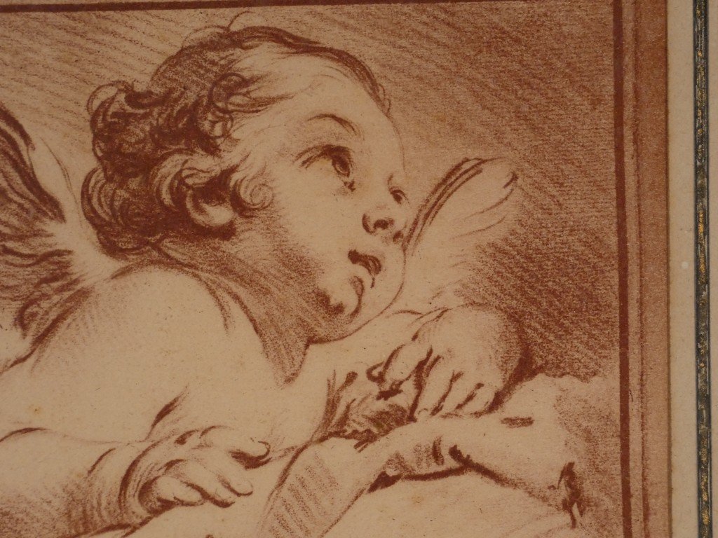 Gilles Demarteau, After François Boucher – Winged Cupid – Pencil-style Engraving, 18th Century-photo-1