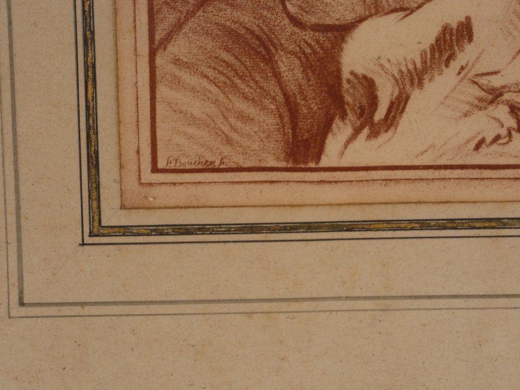 Gilles Demarteau, After François Boucher – Winged Cupid – Pencil-style Engraving, 18th Century-photo-2