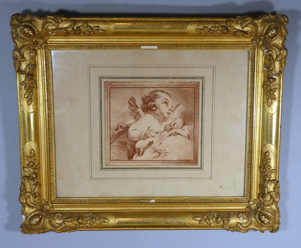 Gilles Demarteau, After François Boucher – Winged Cupid – Pencil-style Engraving, 18th Century