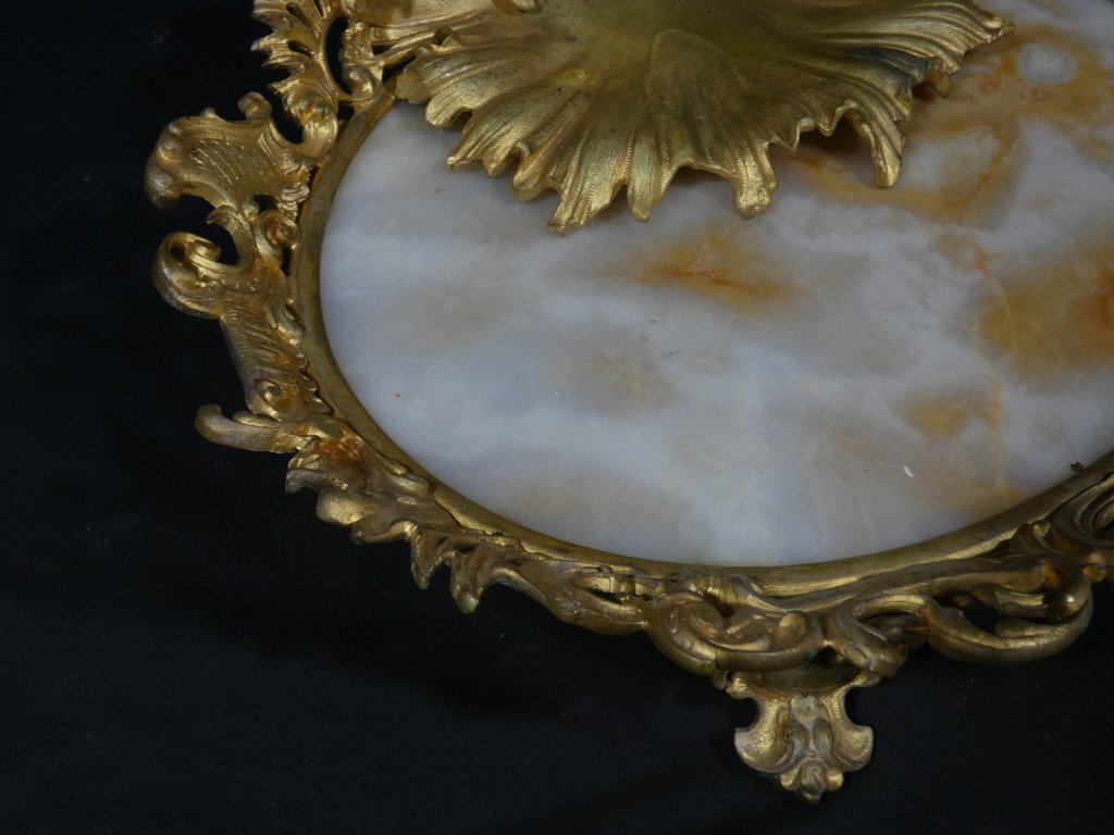 Centre de table Napoléon III en bronze doré, onyx et cristal gravé – XIXe siècle-photo-1