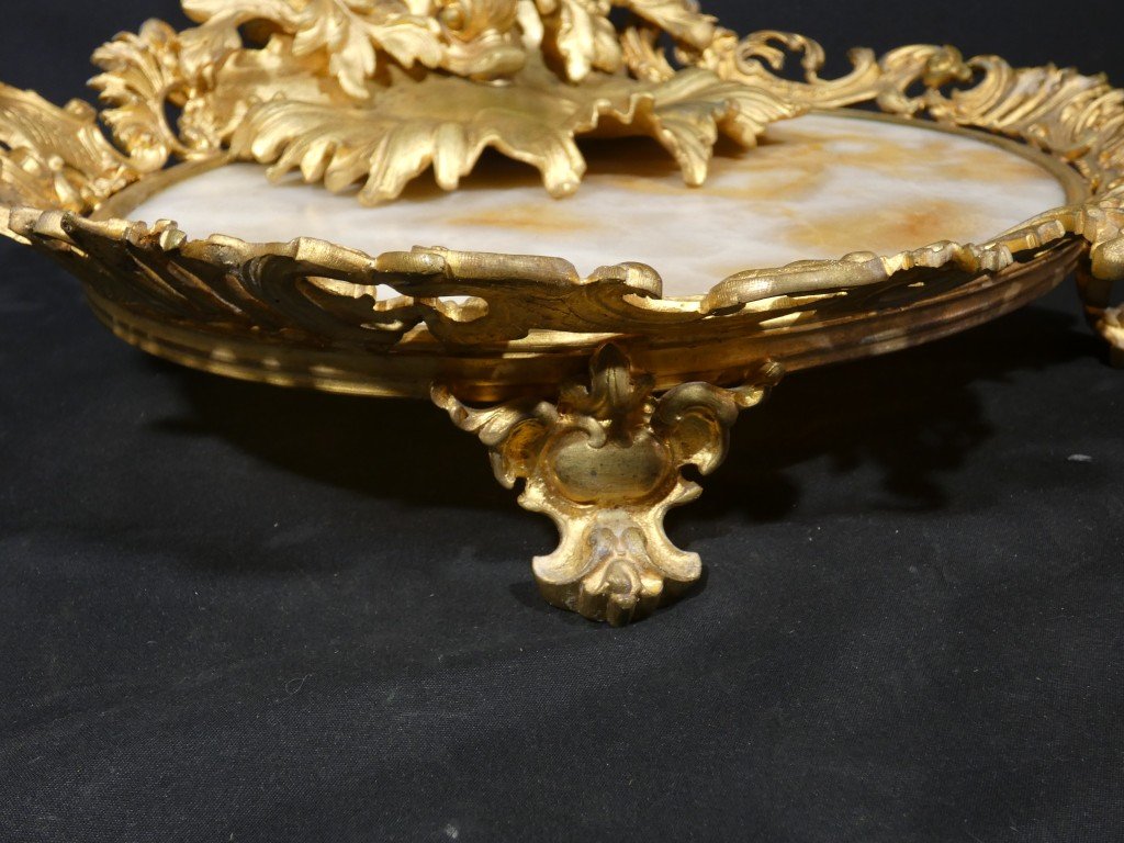 Centre de table Napoléon III en bronze doré, onyx et cristal gravé – XIXe siècle-photo-2