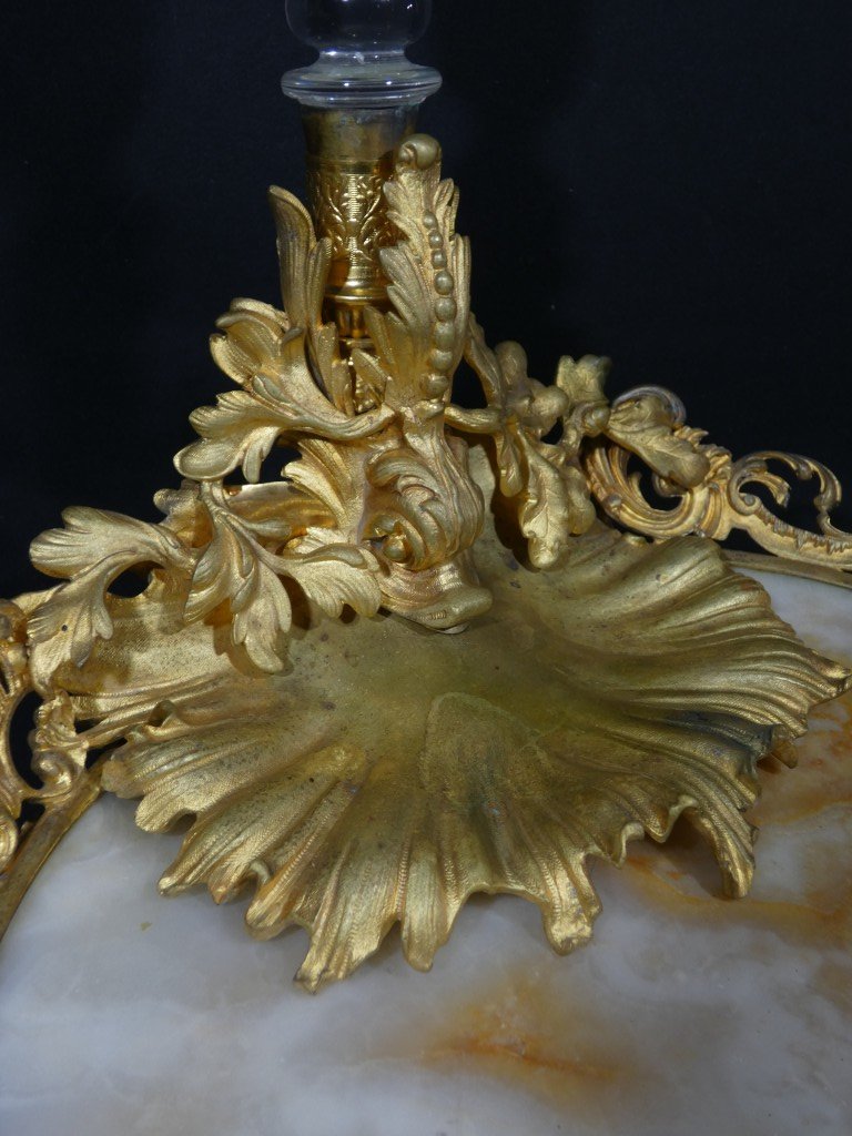Centre de table Napoléon III en bronze doré, onyx et cristal gravé – XIXe siècle-photo-4