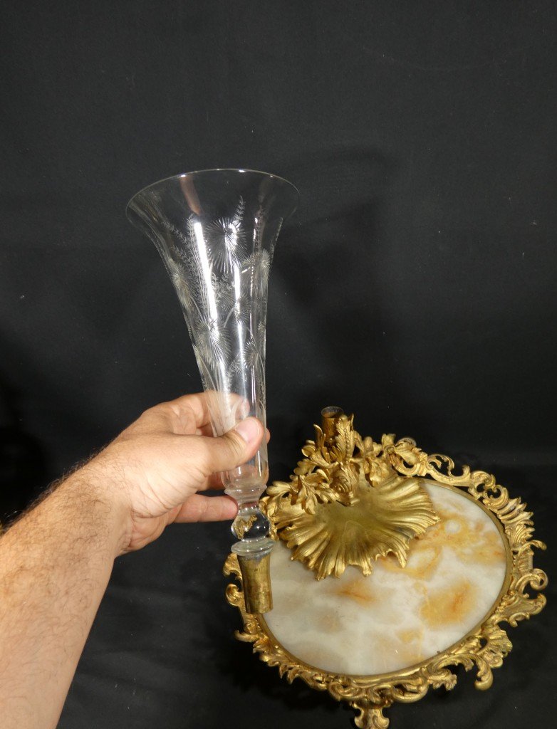 Centre de table Napoléon III en bronze doré, onyx et cristal gravé – XIXe siècle-photo-5