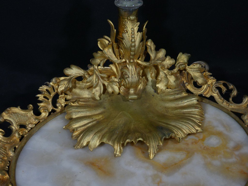 Centre de table Napoléon III en bronze doré, onyx et cristal gravé – XIXe siècle-photo-6