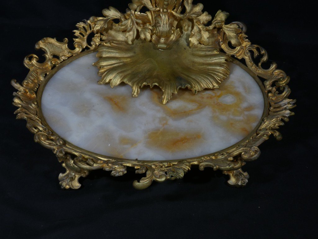 Centre de table Napoléon III en bronze doré, onyx et cristal gravé – XIXe siècle-photo-7