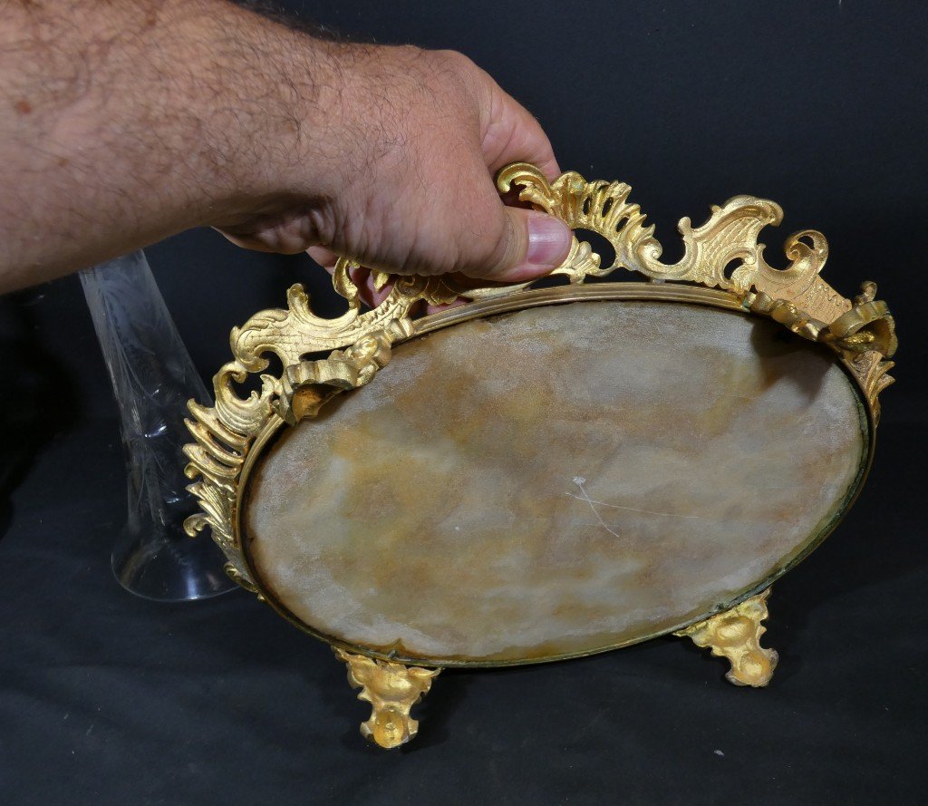 Centre de table Napoléon III en bronze doré, onyx et cristal gravé – XIXe siècle-photo-8