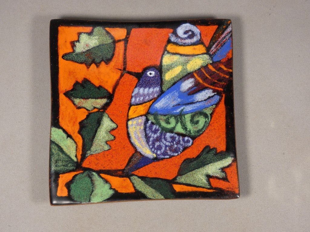Plaque en émail de Limoges par Léa Sham’s – Oiseau stylisé – XXe siècle-photo-2