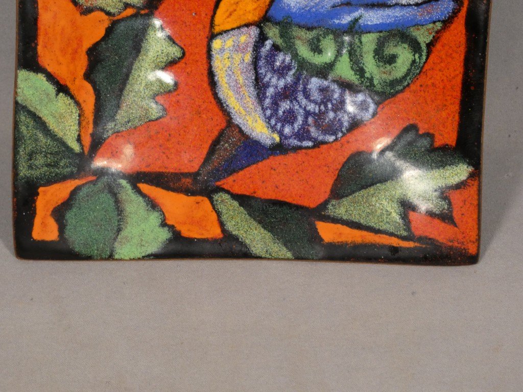 Plaque en émail de Limoges par Léa Sham’s – Oiseau stylisé – XXe siècle-photo-4