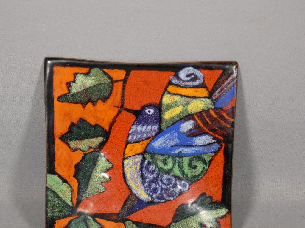 Plaque en émail de Limoges par Léa Sham’s – Oiseau stylisé – XXe siècle-photo-2
