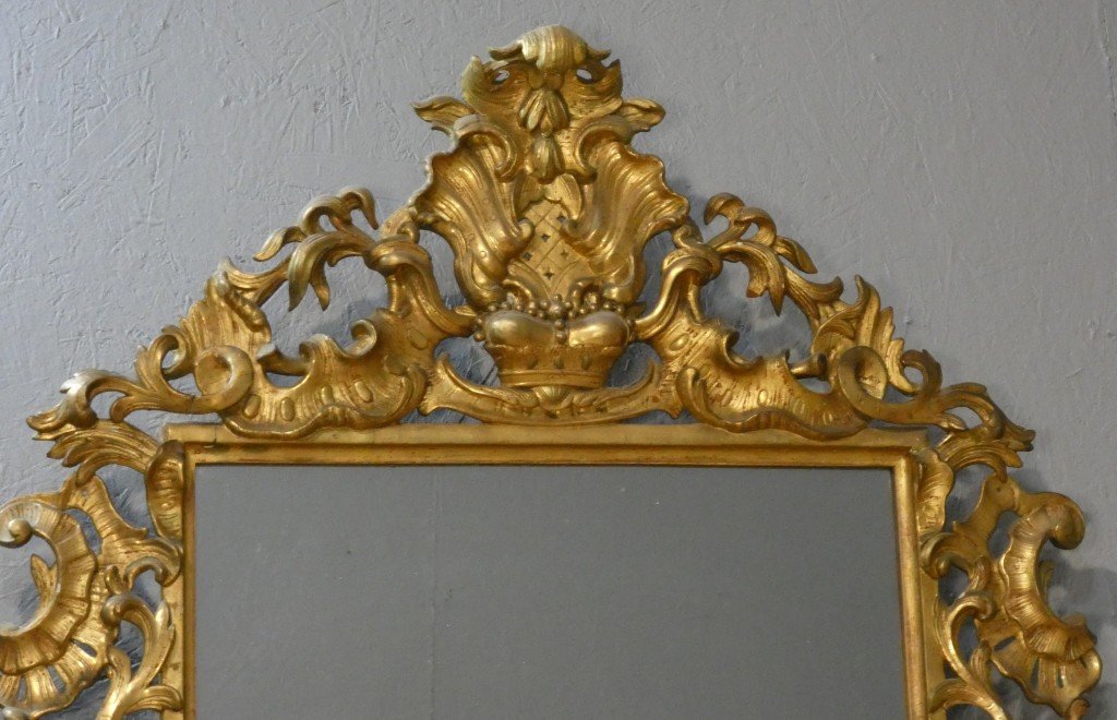 Important miroir rocaille italien en bois doré à glace au mercure – XVIIIe siècle-photo-2