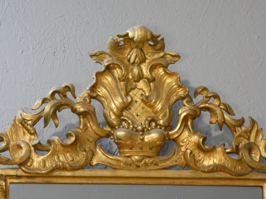 Important miroir rocaille italien en bois doré à glace au mercure – XVIIIe siècle-photo-4