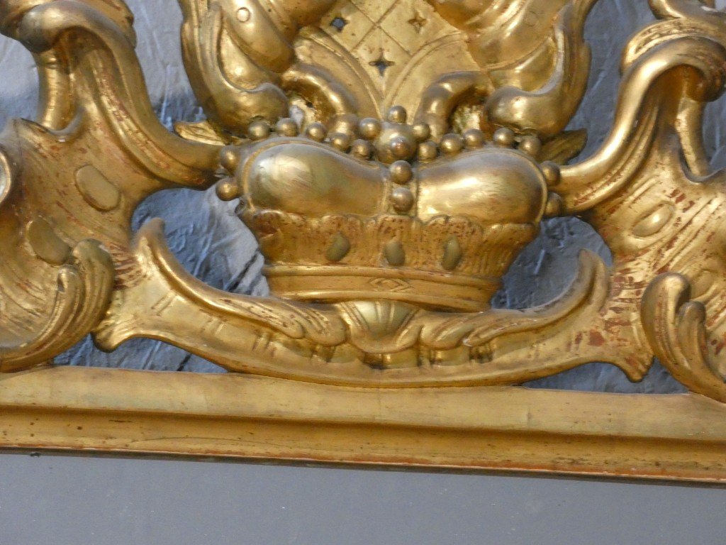 Important miroir rocaille italien en bois doré à glace au mercure – XVIIIe siècle-photo-1