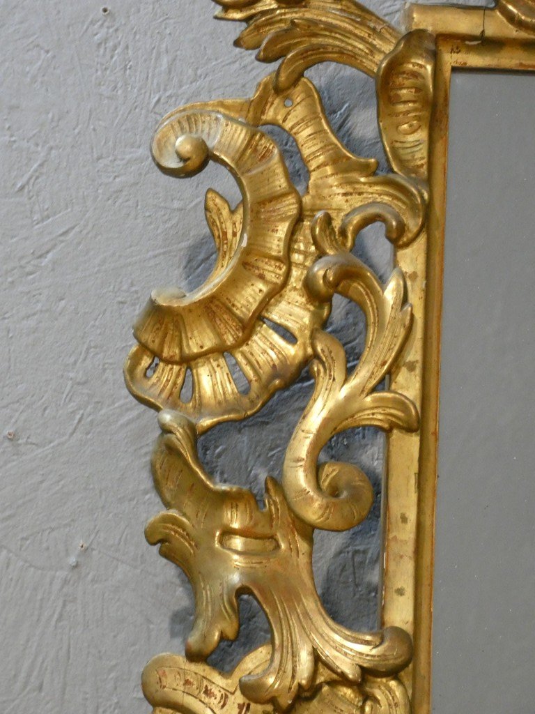 Important miroir rocaille italien en bois doré à glace au mercure – XVIIIe siècle-photo-4