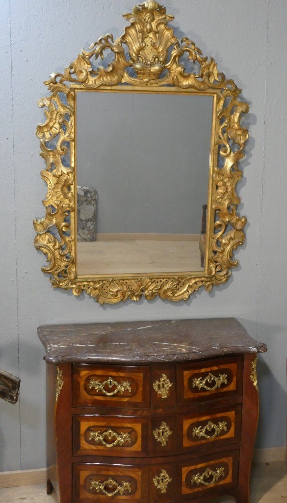 Important miroir rocaille italien en bois doré à glace au mercure – XVIIIe siècle-photo-6