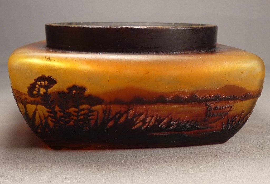 Daum Nancy – Bonbonnière Art Nouveau à décor de paysage lacustre, vers 1900-photo-4