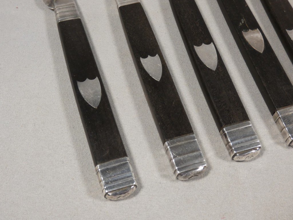 12 Knives With Solid Silver Blades And Ebony Handles – Empire And Restoration Periods, Early 19th Century-photo-1